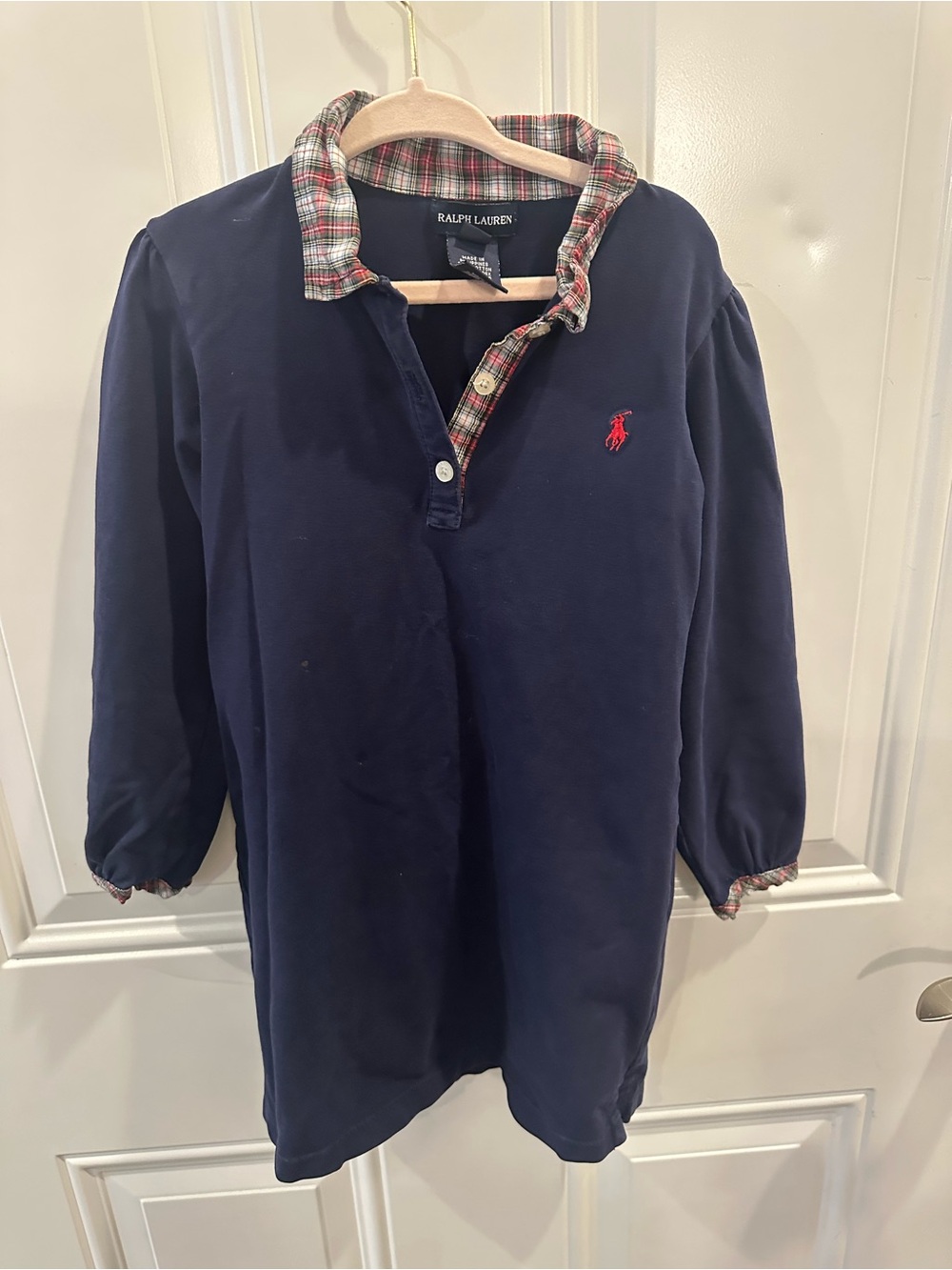 Ralph Lauren Navy Rugby tartan Shirt dress with Plaid Trim